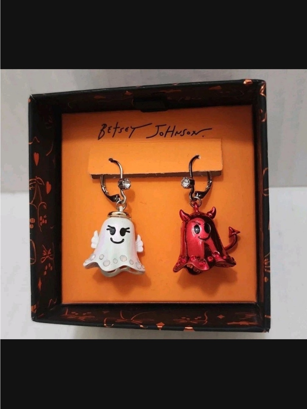 Betsey Johnson White Ghost & Red Devil Dangle Earrings